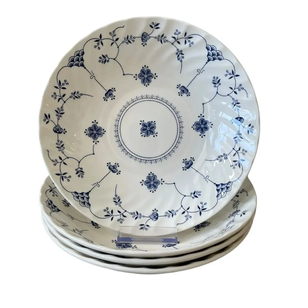 Queen's FINLANDIA Blue & White Floral Porcelain Pasta Bowls 9in ENGLAND New